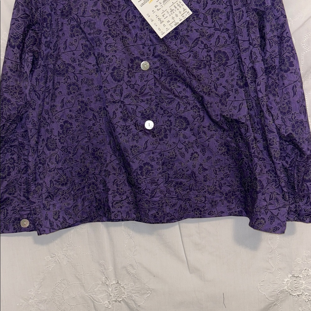 Denim & Co. 1X Floral Print Button Down Collared Blouse Cotton Polyester New - Picture 8 of 16